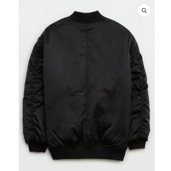 OFFLINE By Aerie Black Satin Bomber Jacket Coat size L / XL - Picture 4 of 16